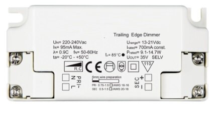 Netzteil 12W für Phasen- an/- abschnittdimmer für LED Downlight 350mA ohne spez. Anschlußkabel