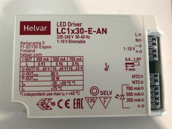 1-10V Treiber 30Watt (350/500/700mA einstellbar) notstromfähig
